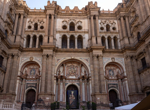 Main portal of Malaga Cathedral , Andalusia, Spain