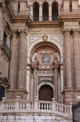 Main portal of Malaga Cathedral , Andalusia, Spain