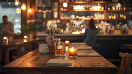 Romantic Evening At A Cozy Wooden Table Restaurant