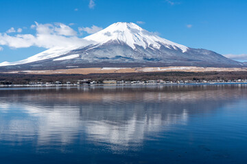 山中湖、長池親水公園から見る冬の富士山