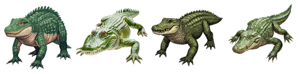 Fototapeta premium Fierce and Dangerous Reptilian Creatures Lurking in a Prehistoric Swamp Habitat Alligators Crocodiles and Lizards Showcasing Their Powerful and Intimidating Presence