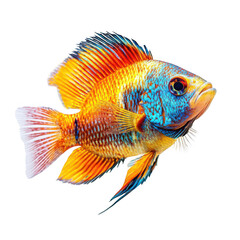 Fototapeta premium Beautiful colorful cichlid fish swimming on transparent background, Png Cutout Photo