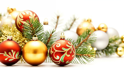 christmas balls and pine branches