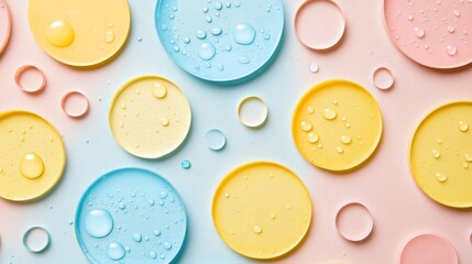 Fototapeta premium Pastel Colored Circles With Water Droplets Abstract Design