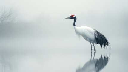 Obraz premium solitary red crowned crane on whit