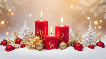 Christmas candle decoration with red and gold baubles, perfect for holiday celebration