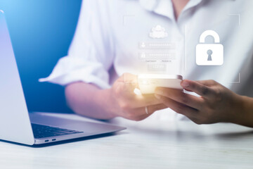 Secure access to user's personal information, privacy, secure Internet access, cybersecurity. information security and encryption. internet network security online with padlock icon.