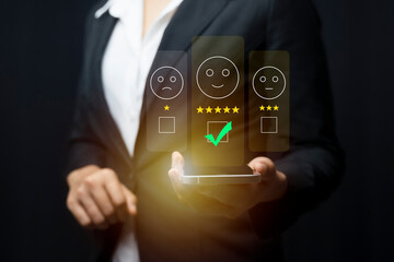 Users rate their service experience through an online application by expressing their satisfaction...