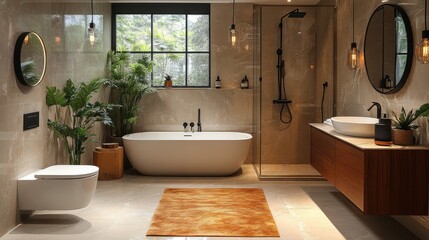 stylish interior of modern bathroom with toilet bow