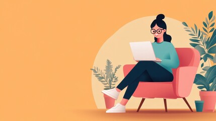 Young Woman Working on Laptop in Cozy Indoor Environment