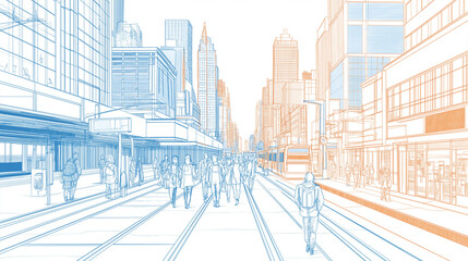 business people walking in the city, office workers heading home after work, evening commute scenery, urban landscape.