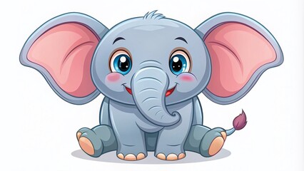 Obraz premium Adorable Cartoon Elephant Design for Children’s Decor, Perfect for Storybooks and Educational Materials, Featuring a Cute Flat Style on a Bright Isolated Background