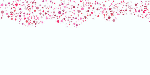 Love heart fall down confetti header. Pink shades party festive firework. Template Background Design, Greeting Card, Poster. Valentine Day. 