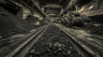 Naklejka premium Dark industrial interior with coal.
