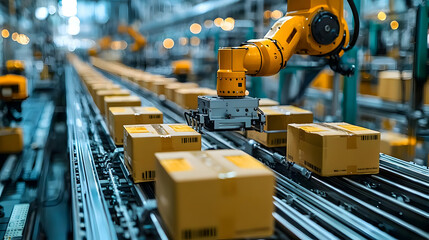 Robots Sort Packages on Conveyor Belt Efficiently in Factory