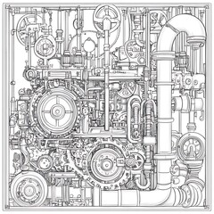 Dreamlike Character Sketches, Dreamlike Character Sketches, Intricate Steampunk Machinery with Gears and Pipes