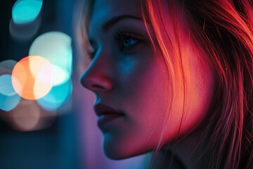 Generative AI Image of Trendy Fashionable People in Vibrant Nighttime Urban Streets with Stylish Outfit Bokeh Lights