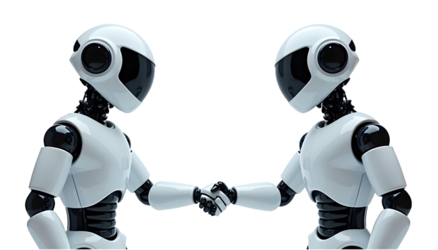 Two Robots hand Shake Each Other. Robotics. Ai, machine learning