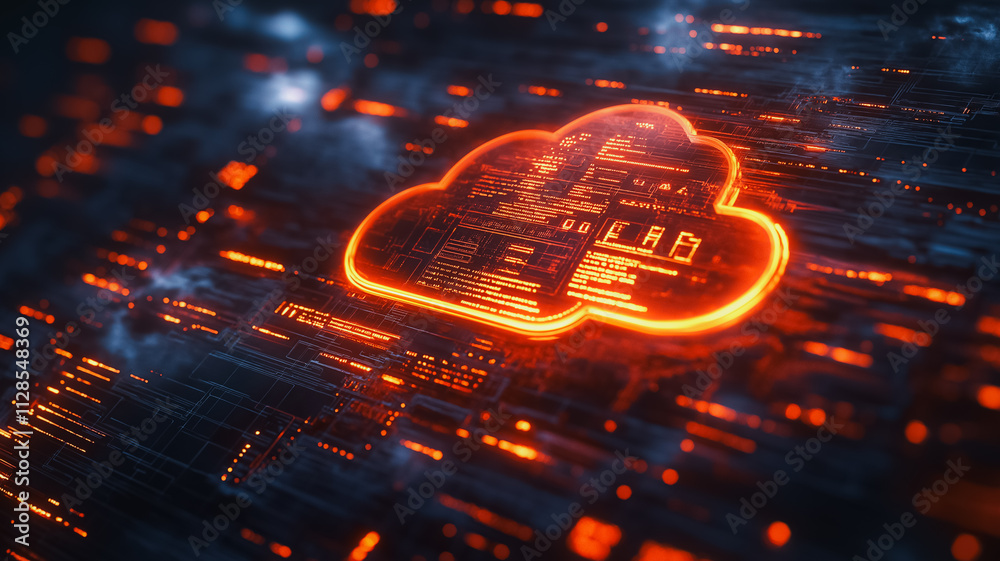 Poster a computer generated image of a cloud with a red outline. the image is abstract and has a futuristic