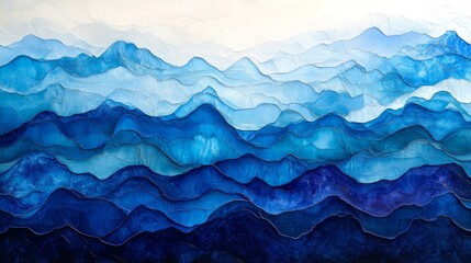 Fototapeta premium Serene Blue Mountainscape Abstract Art Painting