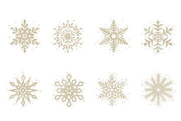 Gold snowflake illustration set, vector design elements of beautiful snowflake.