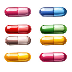 Colorful pills and tablets isolated on transparent background, PNG Cutout clipart