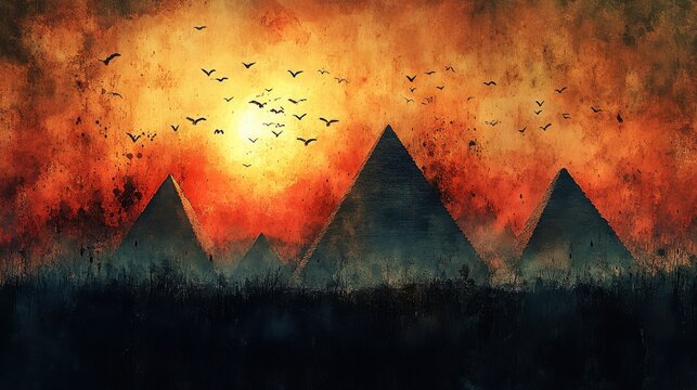 the plagues of egypt watercolor illustration of egypt pyramids and the locusts flying over the nile