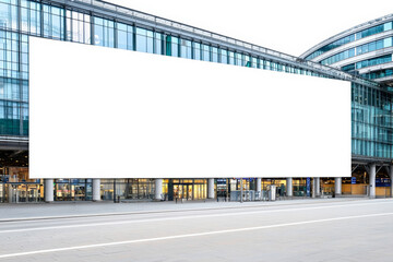 Obraz premium A blank billboard on a modern urban building, suitable for advertising purposes.