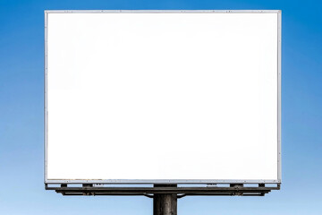 Naklejka premium A winter adventurer on a blank billboard against a clear blue sky, waiting for a message.