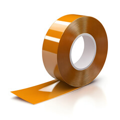 A roll of glossy golden adhesive tape on a white background.