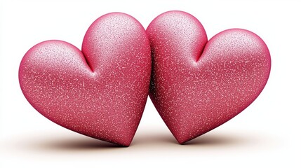 Two sparkly pink hearts symbolizing love and affection against a white background.