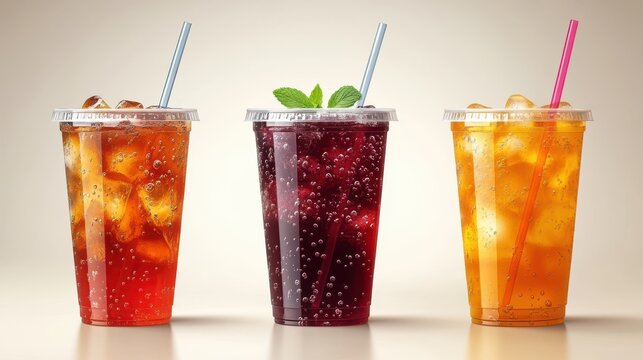transparent plastic cup cup for takeout with straw and lid realistic mockups of juice ice tea and water bottles an example of a plastic transparent tea and juice container with a dom