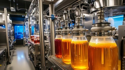 Craft beer brewing process in a modern brewery.
