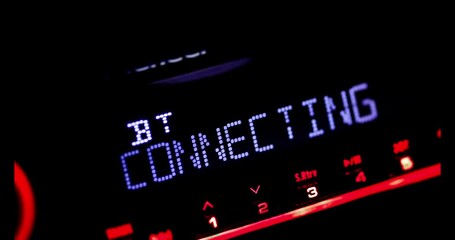 Car stereo display showing bluetooth connection issues progression