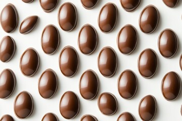 Oval Shaped Milk Chocolate Candies Arranged on White Background