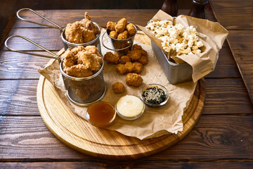 Fried Snacks Platter with Chicken, Cheese Balls, and Popcorn