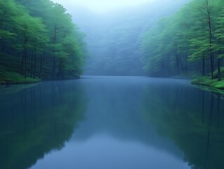 Obraz premium Serene Green Forest Reflecting In Still Water