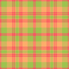 Horizontal seamless textile background, close-up check texture vector. Professional tartan pattern fabric plaid in orange and red colors.