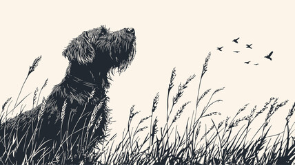 A hunting dog in the reeds, vector illustration.