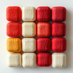 Creative arrangement of textured matchboxes in red and white colors, forming visually striking pattern. contrast of colors adds depth and interest to composition