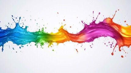 Rainbow Paint Splash Flowing Dynamically Across White