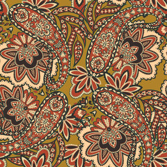 Seamless pattern with paisley ornament. Ornate floral decor for fabric. 