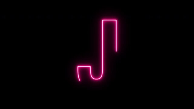 Latter J neon animation on black background Seamless loop. 4K