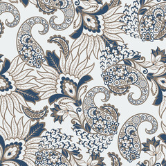 Paisley and ethnic flowers seamless pattern. floral vintage background © antalogiya