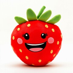 Obraz premium Cute smiling strawberry plush toy isolated on white background.