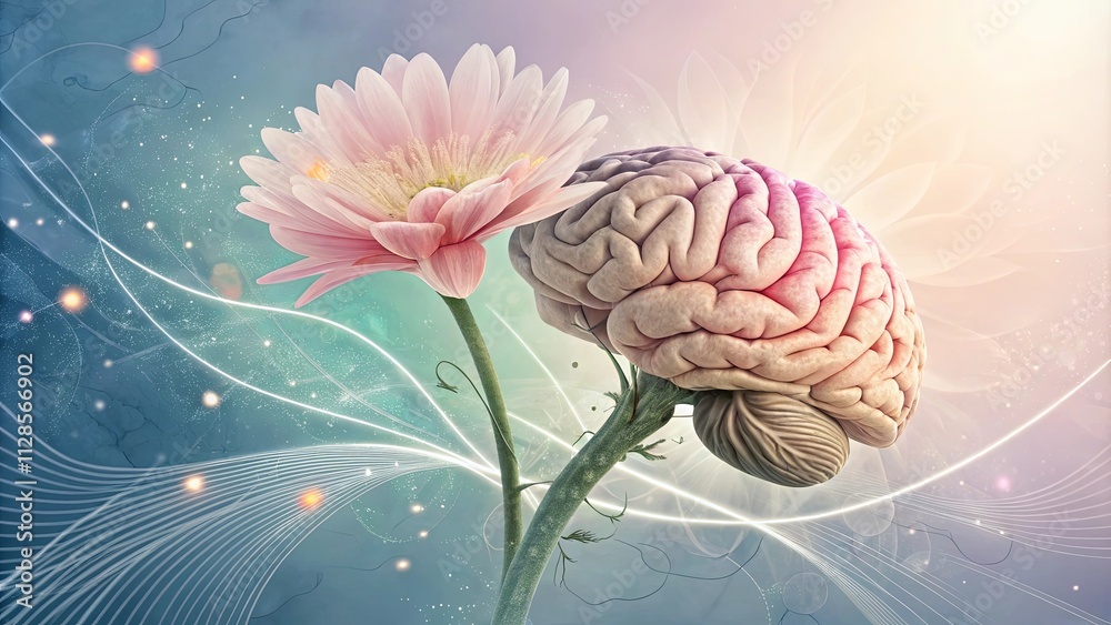 Poster a flower and a brain are shown together in a colorful, abstract background