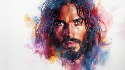 Fototapeta premium watercolor portrait of jesus christ