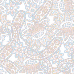 Floral seamless pattern with paisley ornament. illustration in asian textile style