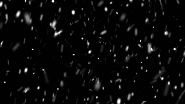 Fast snow falling on a transparent alpha channel in a seamless loop.