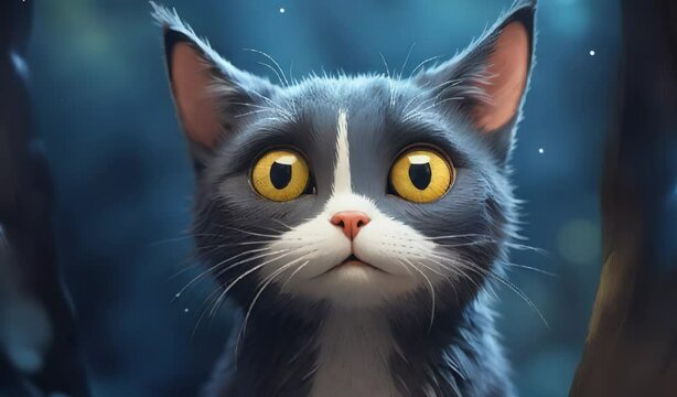 Surprised Cat Portrait in Fantasy Forest